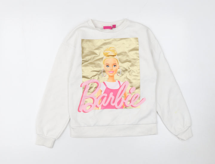 Barbie Girls White Sweatshirt 9-10 Years Crew Neck Long Sleeve Graphic Print