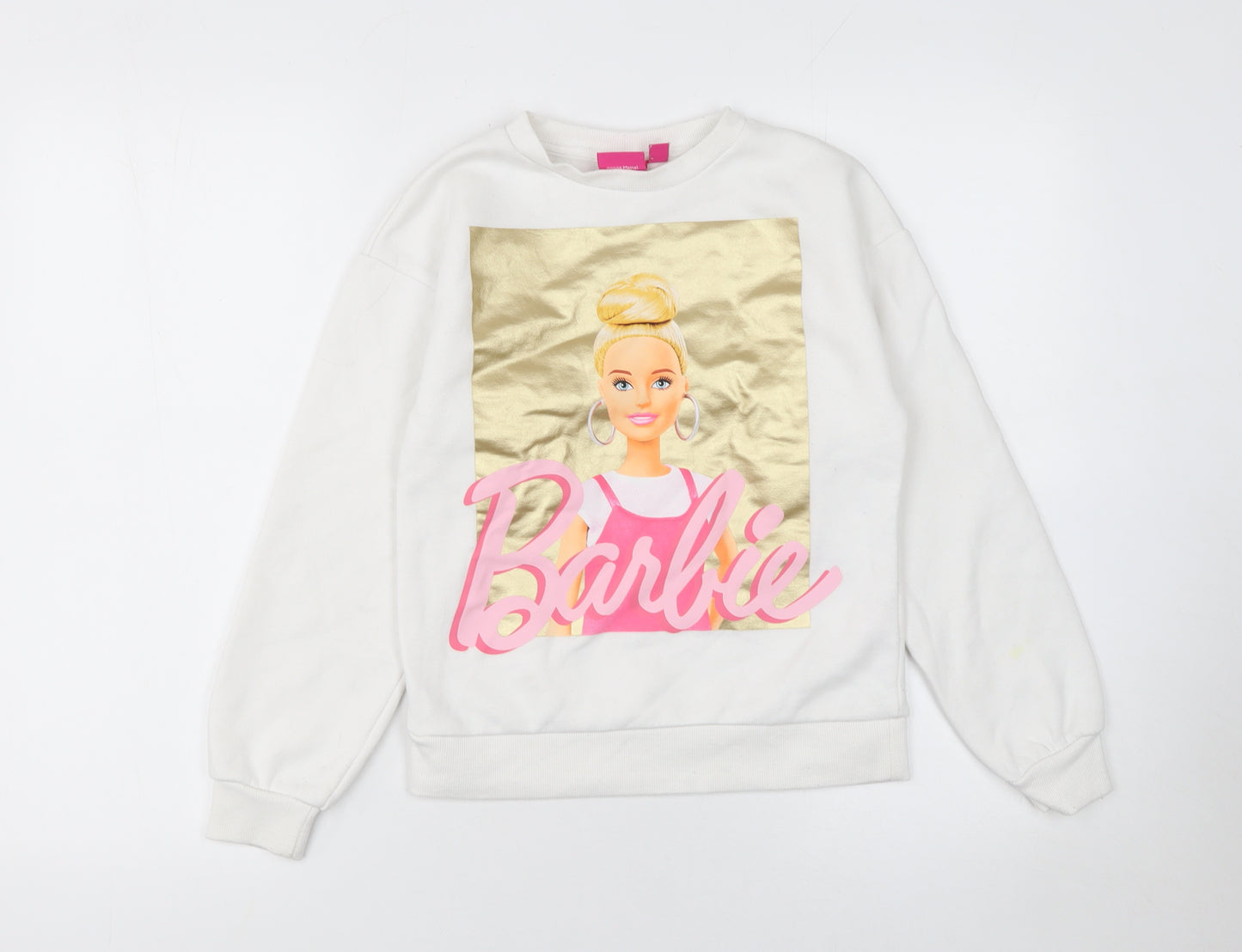 Barbie Girls White Sweatshirt 9-10 Years Crew Neck Long Sleeve Graphic Print