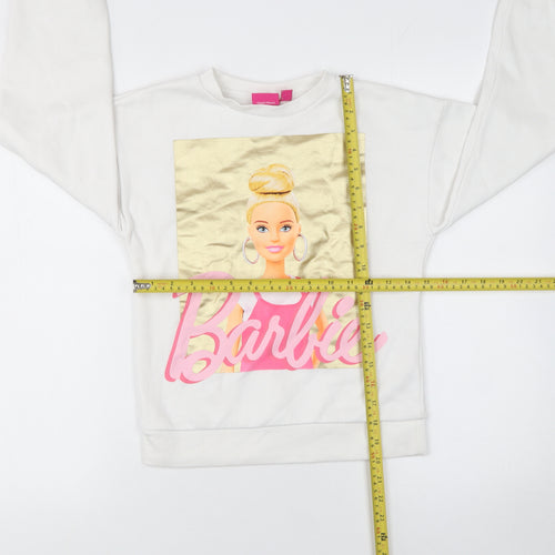 Barbie Girls White Sweatshirt 9-10 Years Crew Neck Long Sleeve Graphic Print