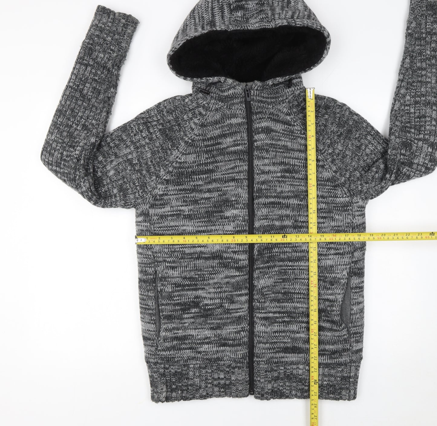 Primark Men’s Grey Knit Full Zip Hooded Jumper Size S
