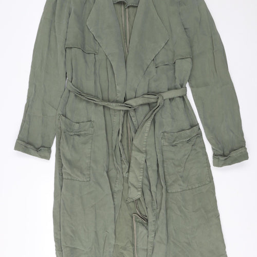 s.Oliver Women Green Belted Long Lyocell Trench Coat Size 14