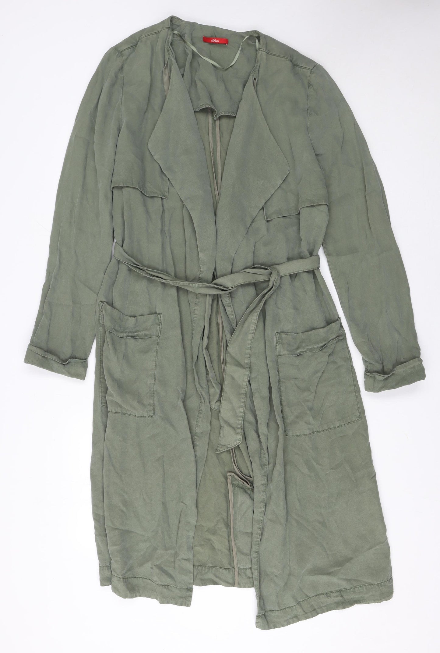 s.Oliver Women Green Belted Long Lyocell Trench Coat Size 14