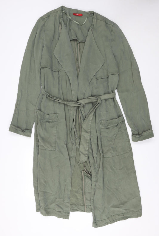 s.Oliver Women Green Belted Long Lyocell Trench Coat Size 14