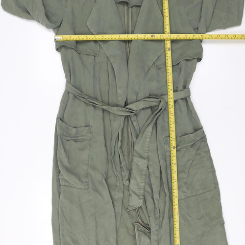 s.Oliver Women Green Belted Long Lyocell Trench Coat Size 14