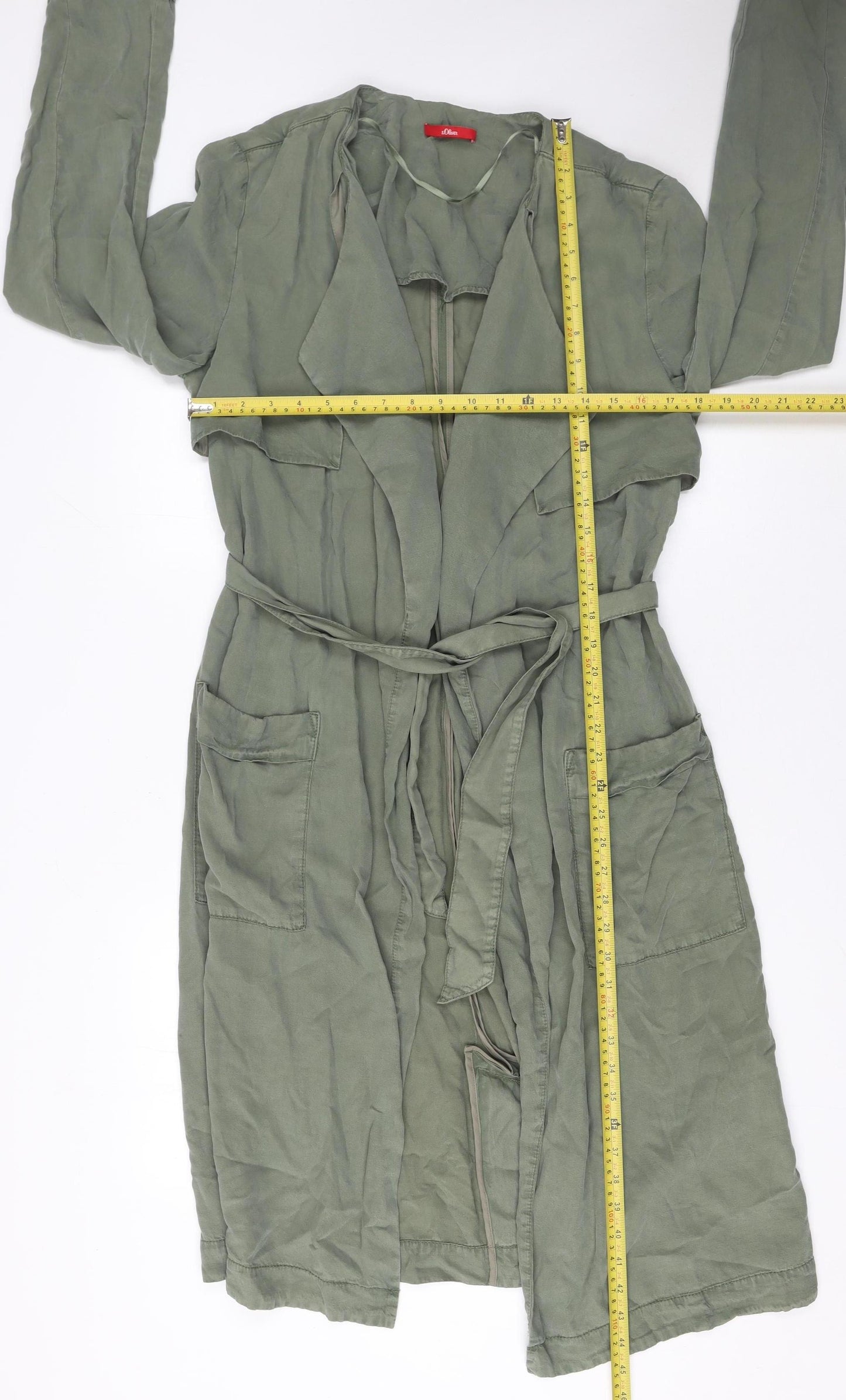 s.Oliver Women Green Belted Long Lyocell Trench Coat Size 14