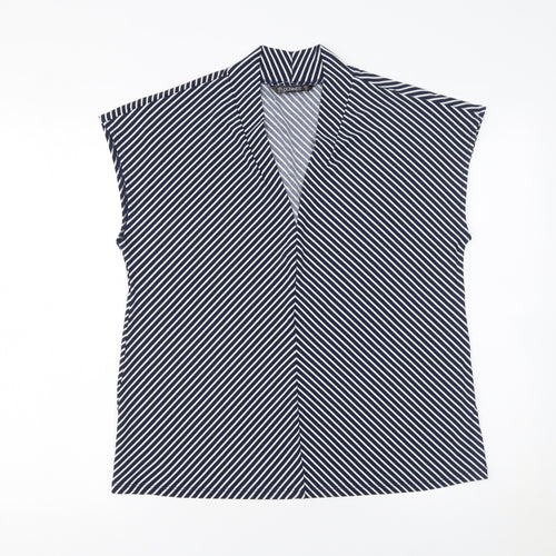Dunnes Stores Women's Blue Striped Sleeveless V-Neck Blouse Size 12