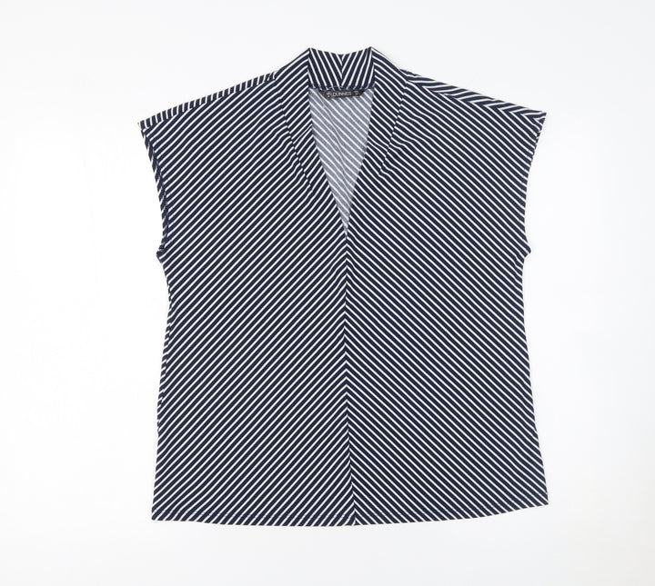 Dunnes Stores Women's Blue Striped Sleeveless V-Neck Blouse Size 12