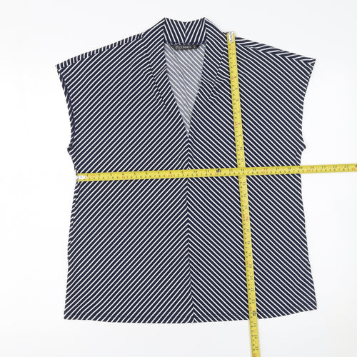 Dunnes Stores Women's Blue Striped Sleeveless V-Neck Blouse Size 12