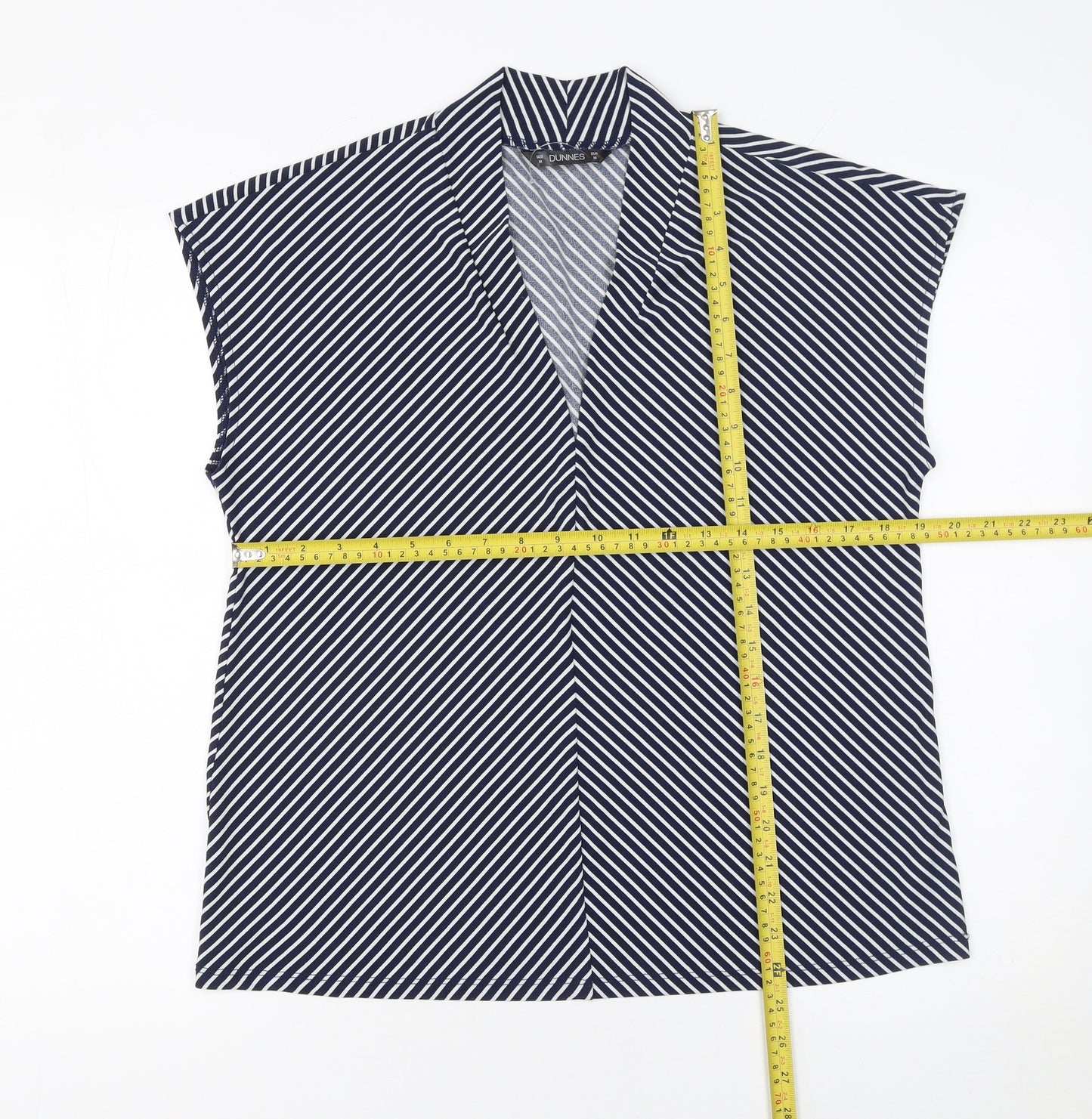 Dunnes Stores Women's Blue Striped Sleeveless V-Neck Blouse Size 12