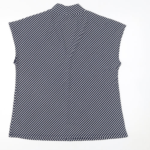 Dunnes Stores Women's Blue Striped Sleeveless V-Neck Blouse Size 12
