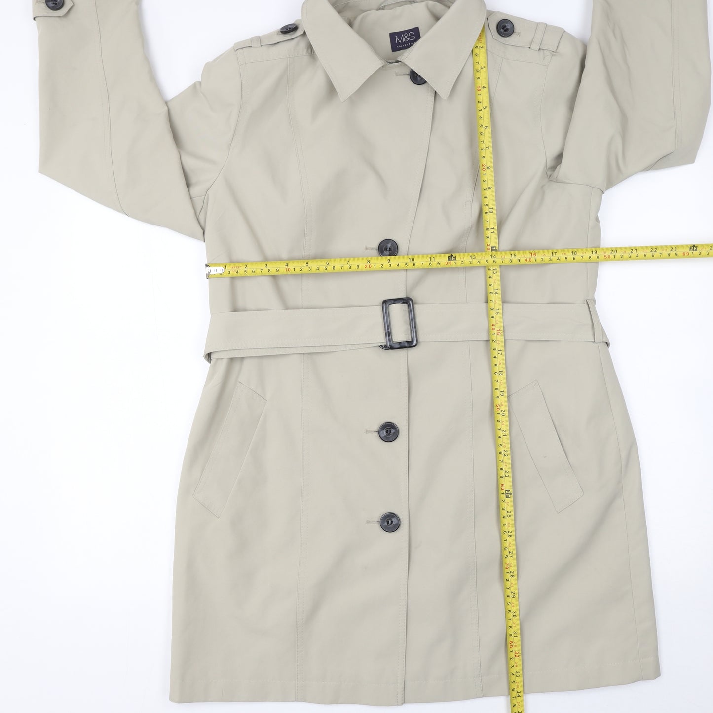 Marks and Spencer Women's Beige Trench Coat Size 16 Belted Classic Style