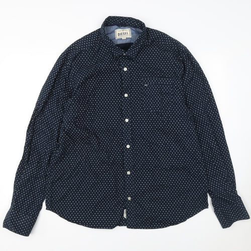 Diesel Men's Navy Polka Dot Cotton Long Sleeve Button-Up Shirt XXL