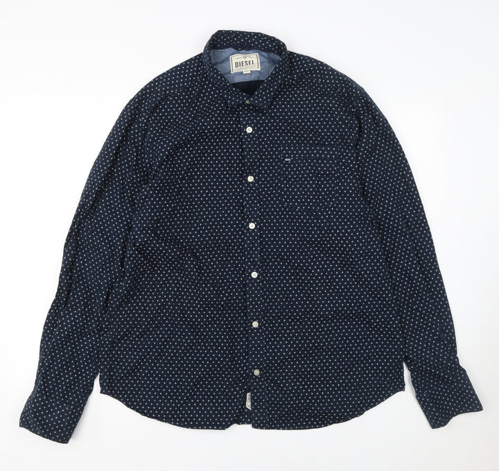 Diesel Men's Navy Polka Dot Cotton Long Sleeve Button-Up Shirt XXL