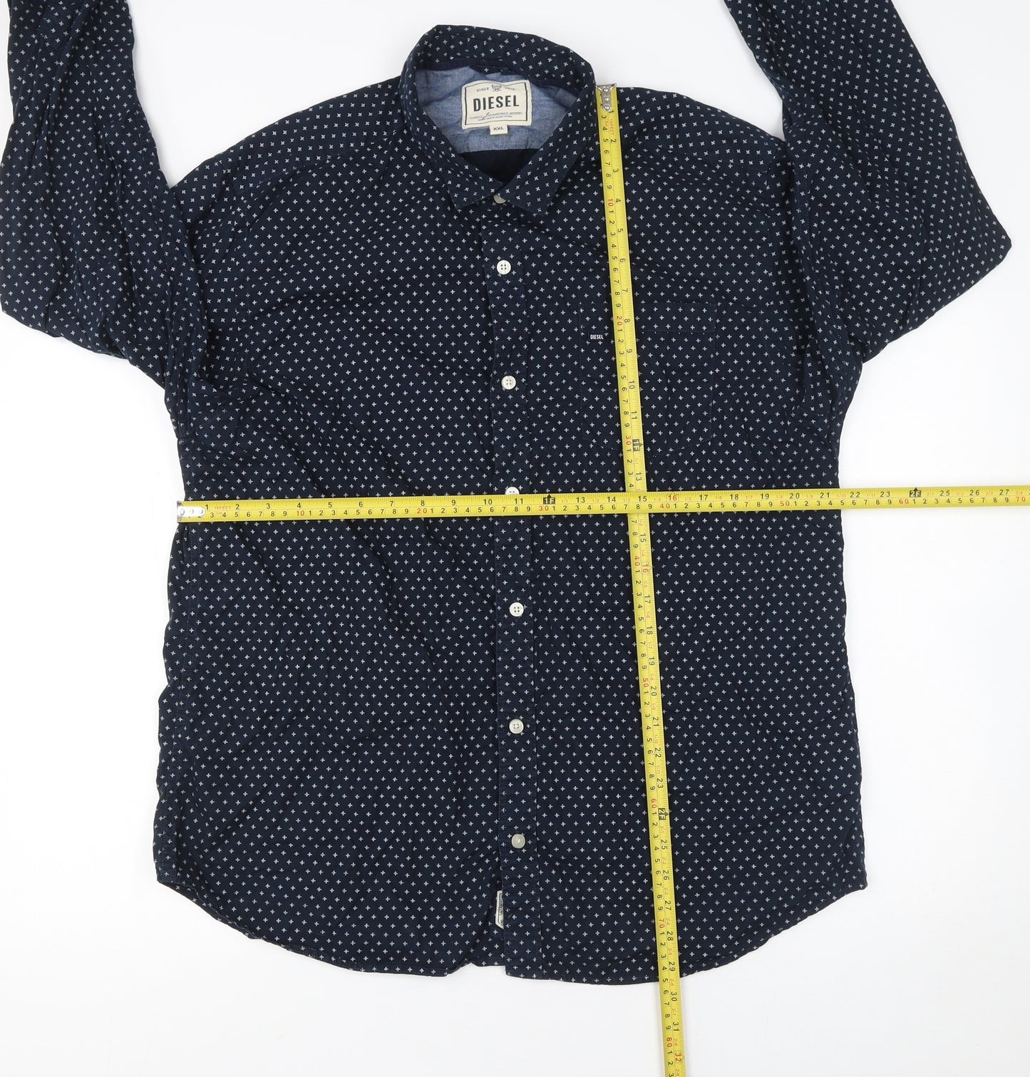 Diesel Men's Navy Polka Dot Cotton Long Sleeve Button-Up Shirt XXL