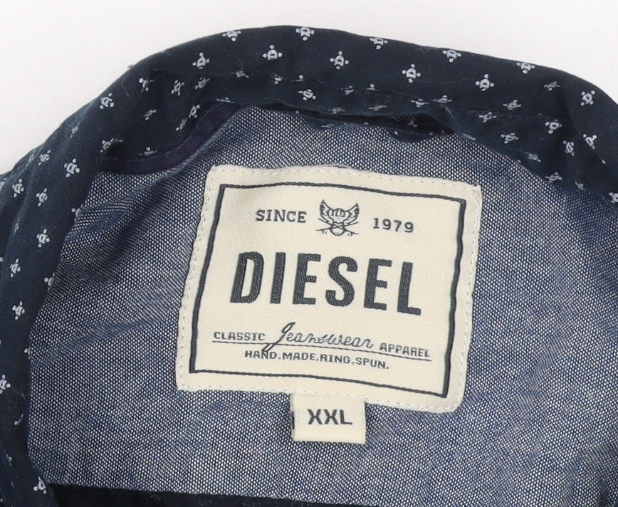 Diesel Men's Navy Polka Dot Cotton Long Sleeve Button-Up Shirt XXL