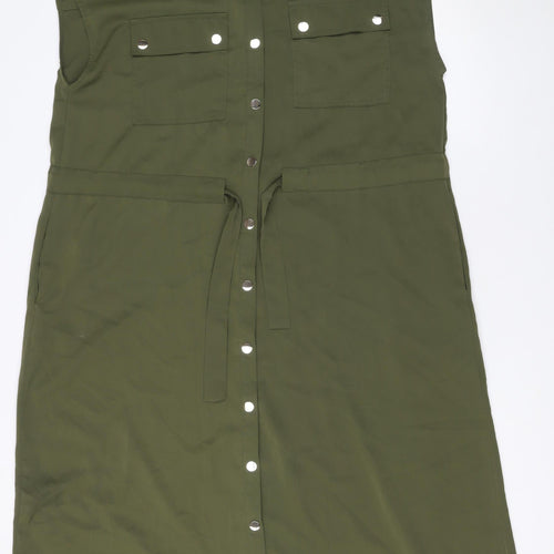 Kelly & Grace Women Green Shirt Dress S Sleeveless Belted Utility Style