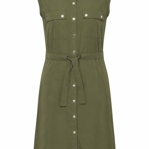 Kelly & Grace Women Green Shirt Dress S Sleeveless Belted Utility Style