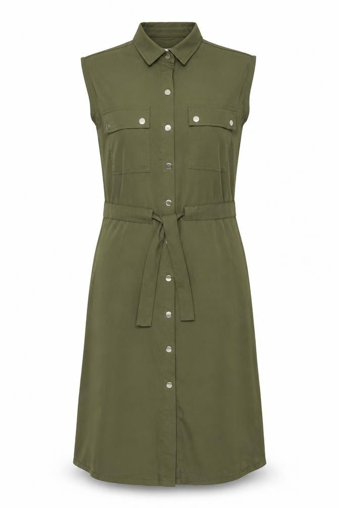Kelly & Grace Women Green Shirt Dress S Sleeveless Belted Utility Style