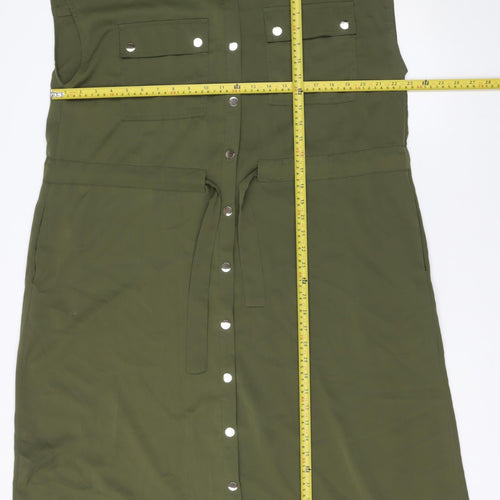 Kelly & Grace Women Green Shirt Dress S Sleeveless Belted Utility Style