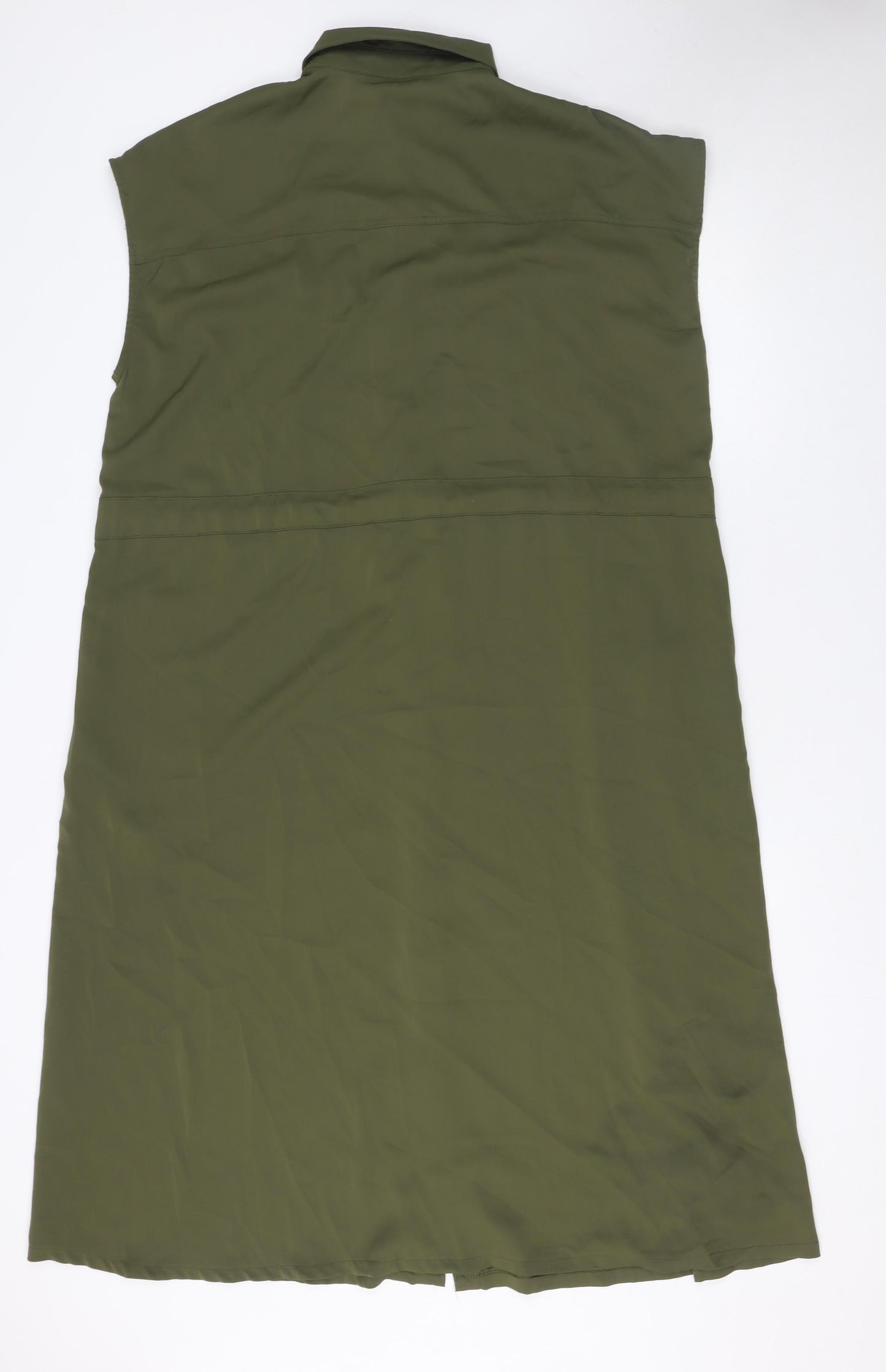 Kelly & Grace Women Green Shirt Dress S Sleeveless Belted Utility Style