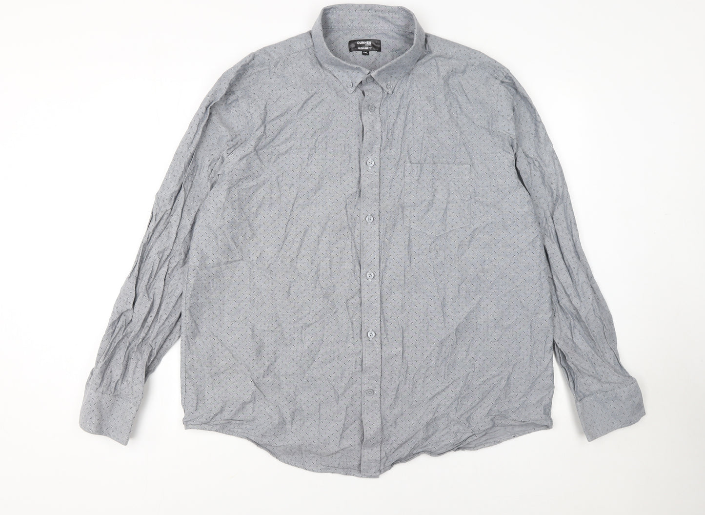 Dunnes Stores Men's Grey 2XL Regular Fit Long Sleeve Cotton Shirt
