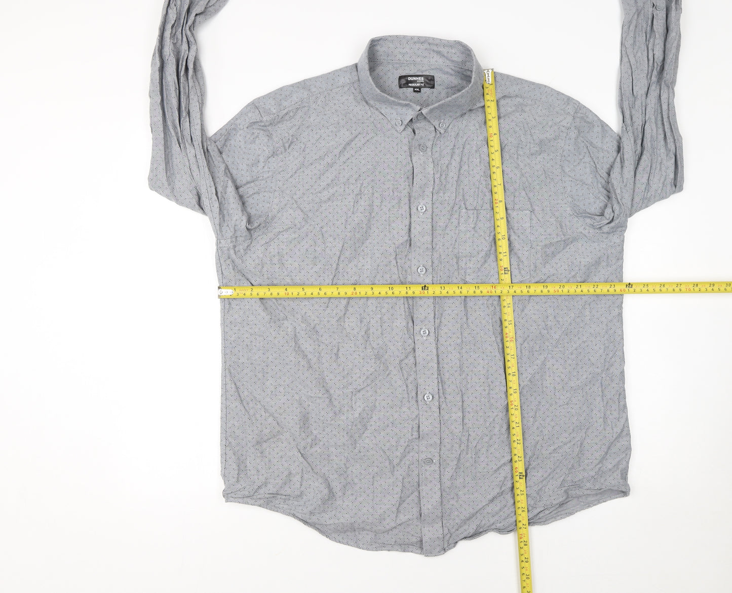 Dunnes Stores Men's Grey 2XL Regular Fit Long Sleeve Cotton Shirt