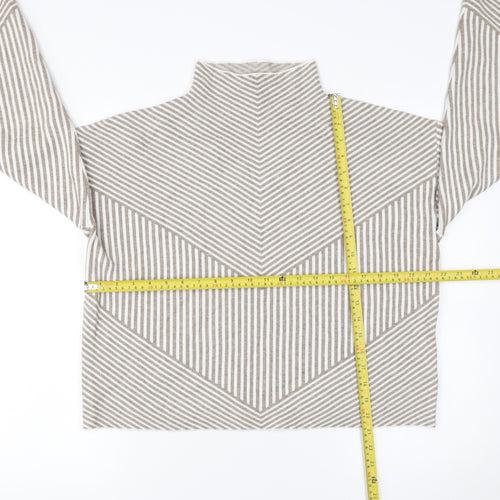 Rachel Zoe Women Beige Striped Knit Outfit Set Size L High Neck Long Sleeve