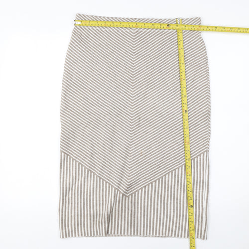 Rachel Zoe Women Beige Striped Knit Outfit Set Size L High Neck Long Sleeve