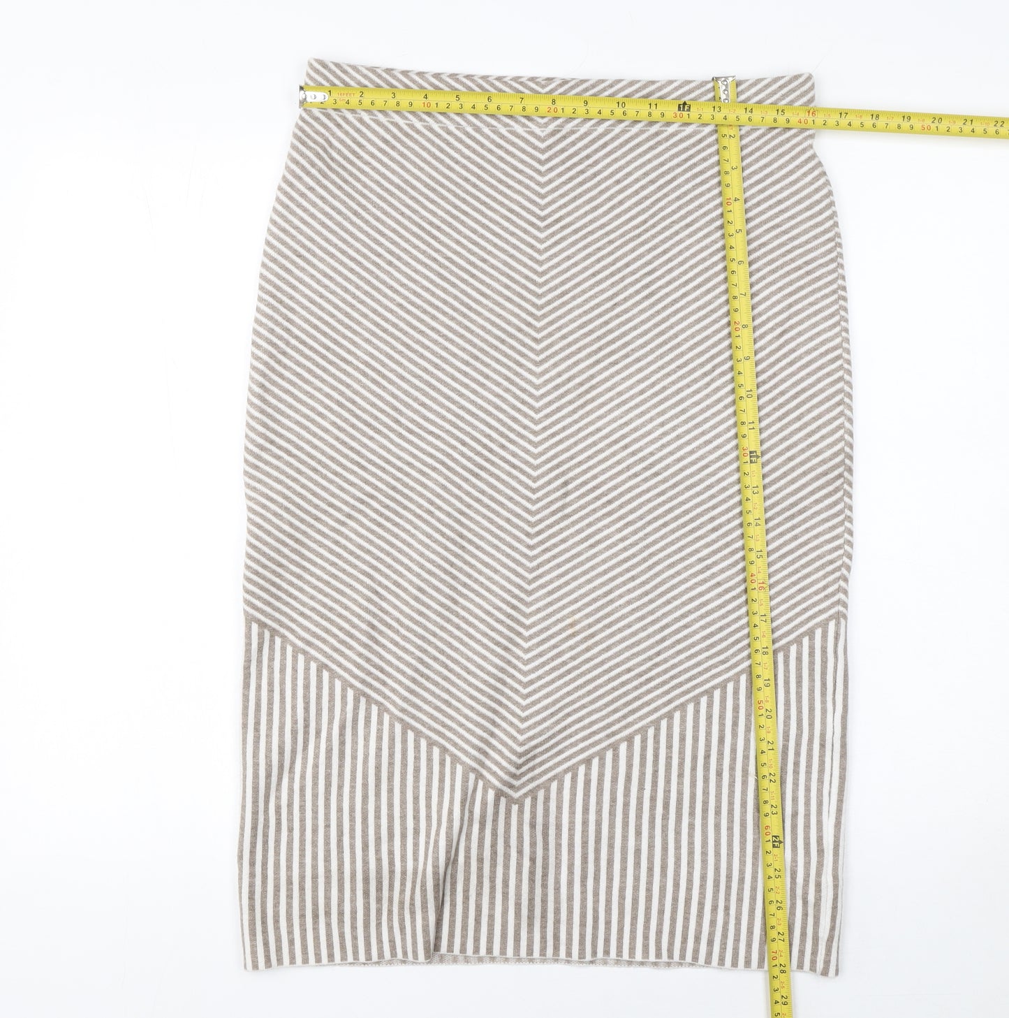 Rachel Zoe Women Beige Striped Knit Outfit Set Size L High Neck Long Sleeve