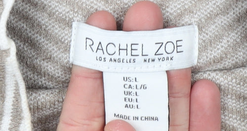 Rachel Zoe Women Beige Striped Knit Outfit Set Size L High Neck Long Sleeve
