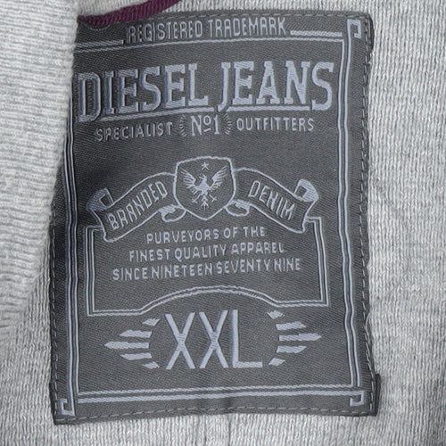 Diesel Jeans Mens Grey 2XL Henley Hoodie Long Sleeve Cotton Blend