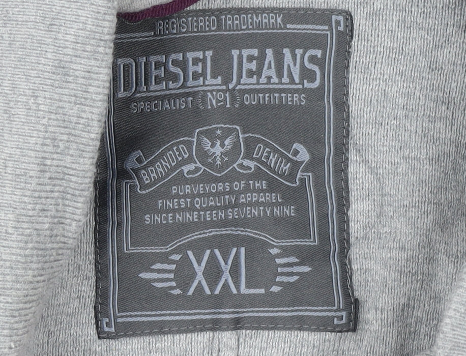 Diesel Jeans Mens Grey 2XL Henley Hoodie Long Sleeve Cotton Blend