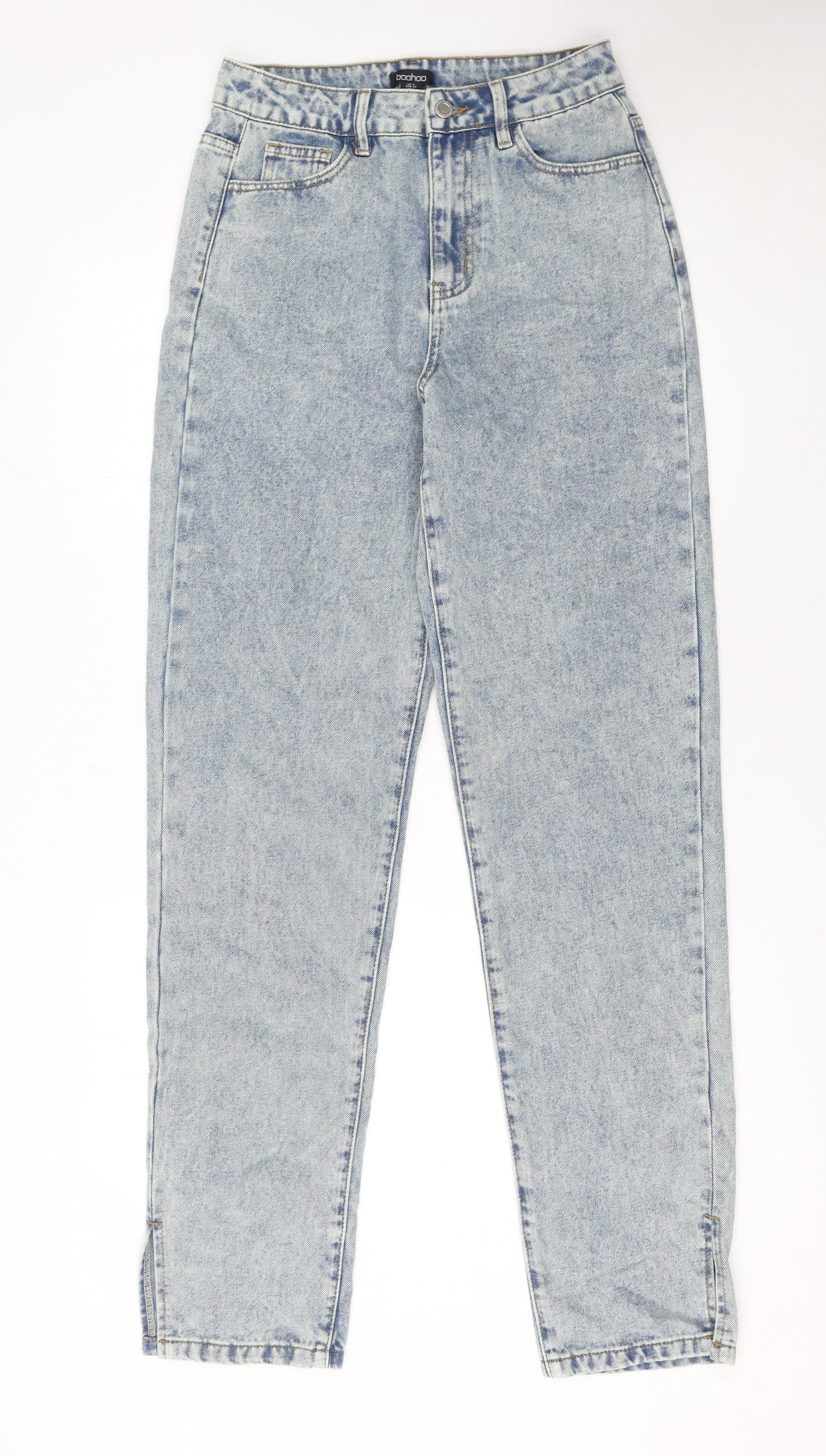 Boohoo Women Blue Acid Wash Mom Jeans UK 8 High Rise 34L