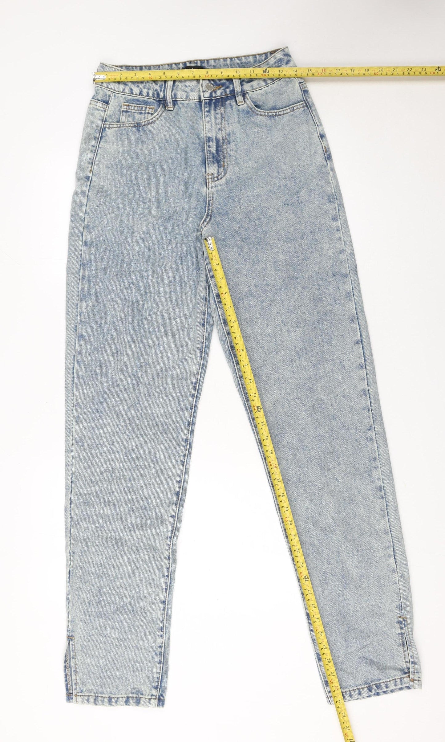 Boohoo Women Blue Acid Wash Mom Jeans UK 8 High Rise 34L