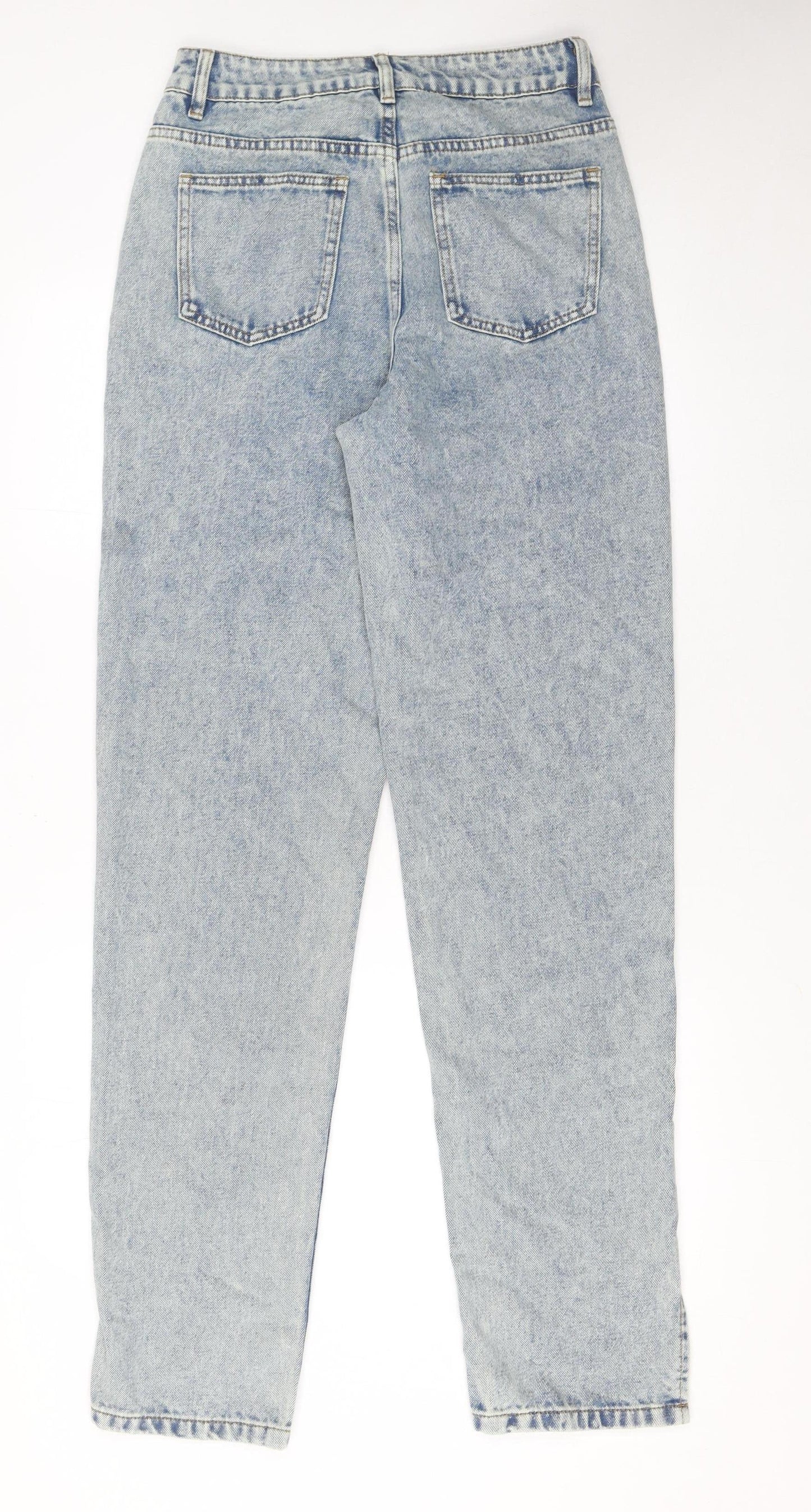 Boohoo Women Blue Acid Wash Mom Jeans UK 8 High Rise 34L