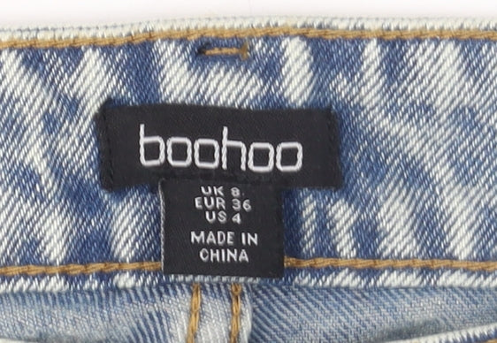 Boohoo Women Blue Acid Wash Mom Jeans UK 8 High Rise 34L