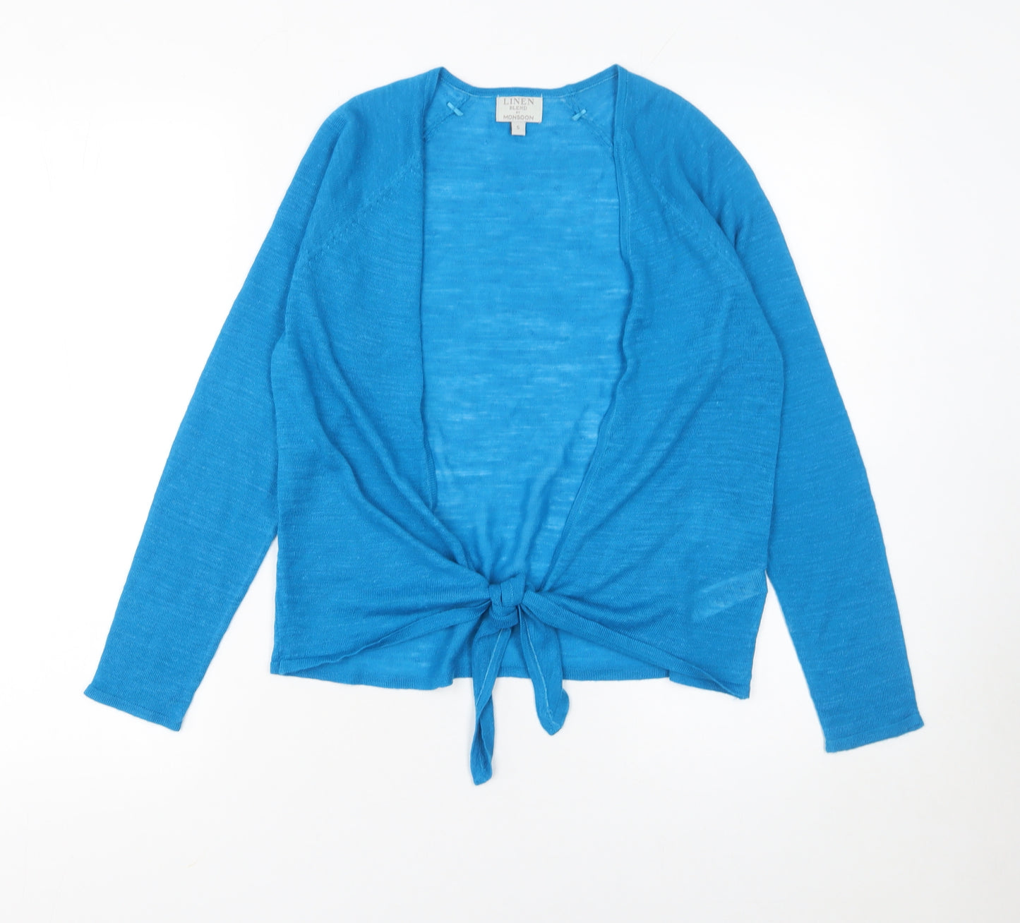 Monsoon Women Blue Linen Blend Long Sleeve Cardigan Size S