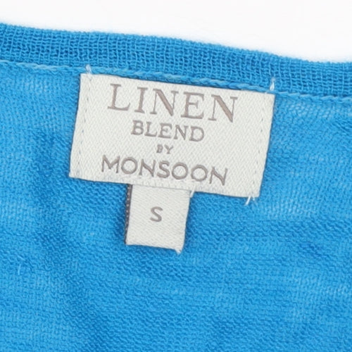Monsoon Women Blue Linen Blend Long Sleeve Cardigan Size S