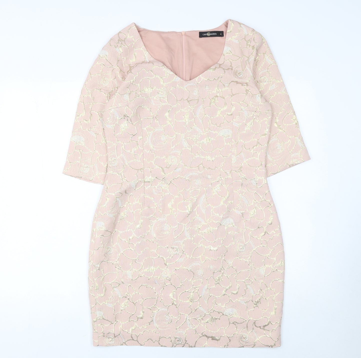 Cristina Barros Womens Pink Floral Jacquard Sheath Dress Size 10