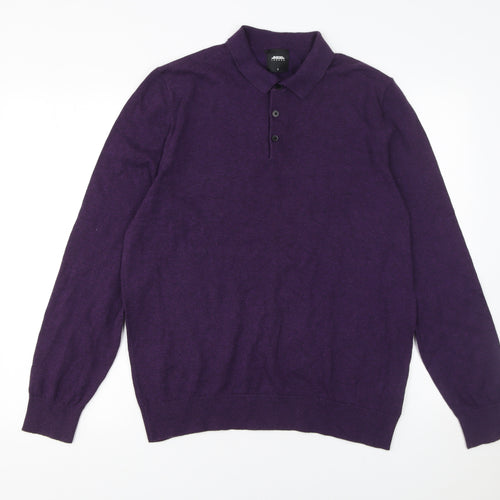 Burton Menswear London Men's Purple Cotton Long Sleeve Polo L