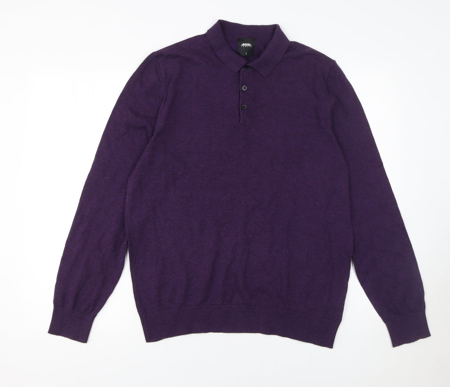 Burton Menswear London Men's Purple Cotton Long Sleeve Polo L