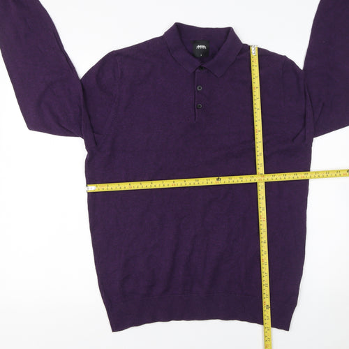 Burton Menswear London Men's Purple Cotton Long Sleeve Polo L