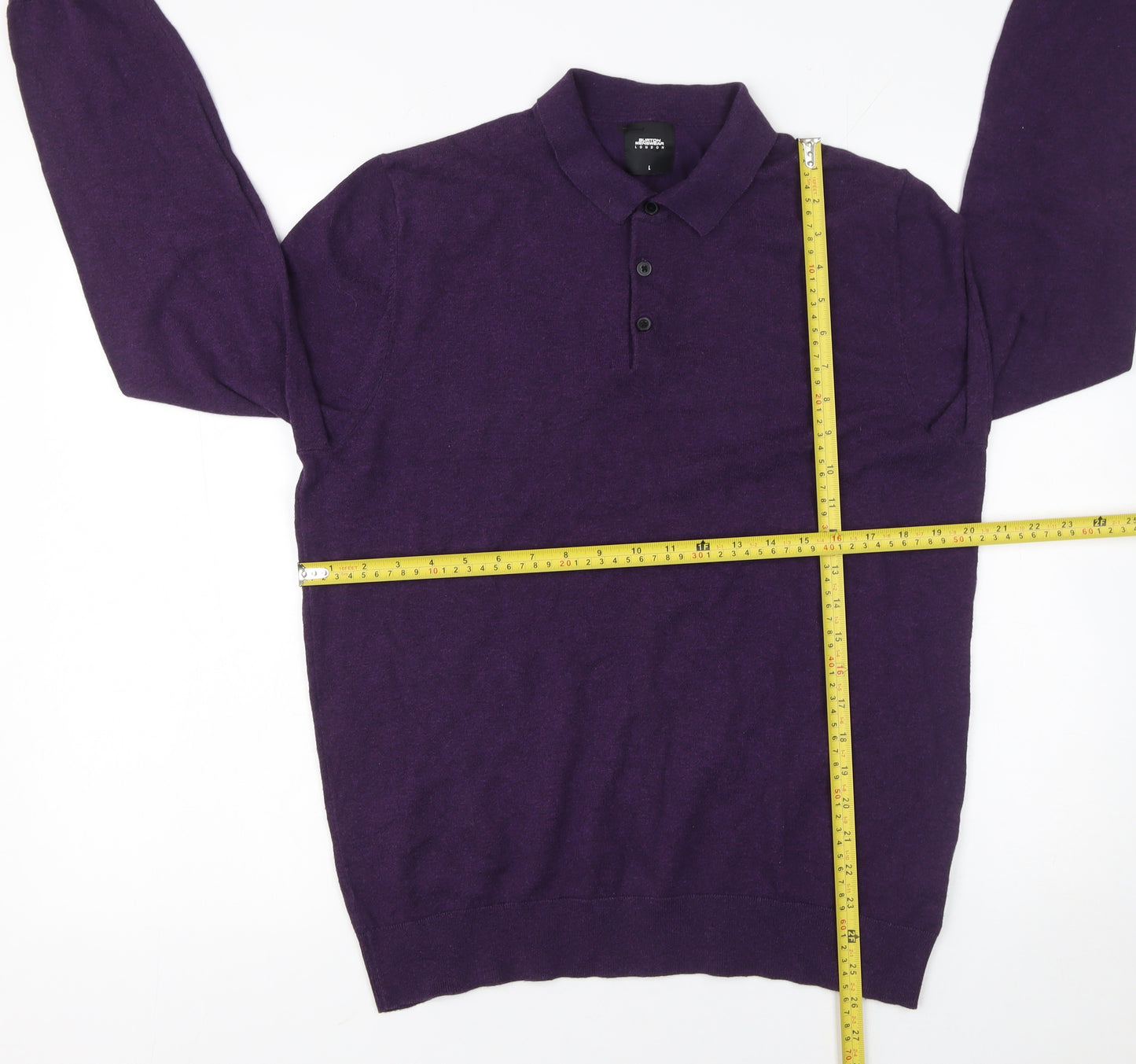 Burton Menswear London Men's Purple Cotton Long Sleeve Polo L