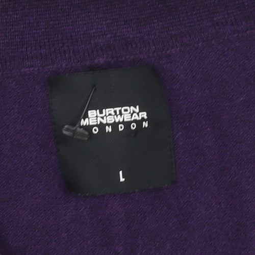 Burton Menswear London Men's Purple Cotton Long Sleeve Polo L