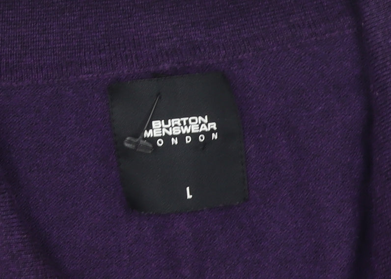 Burton Menswear London Men's Purple Cotton Long Sleeve Polo L