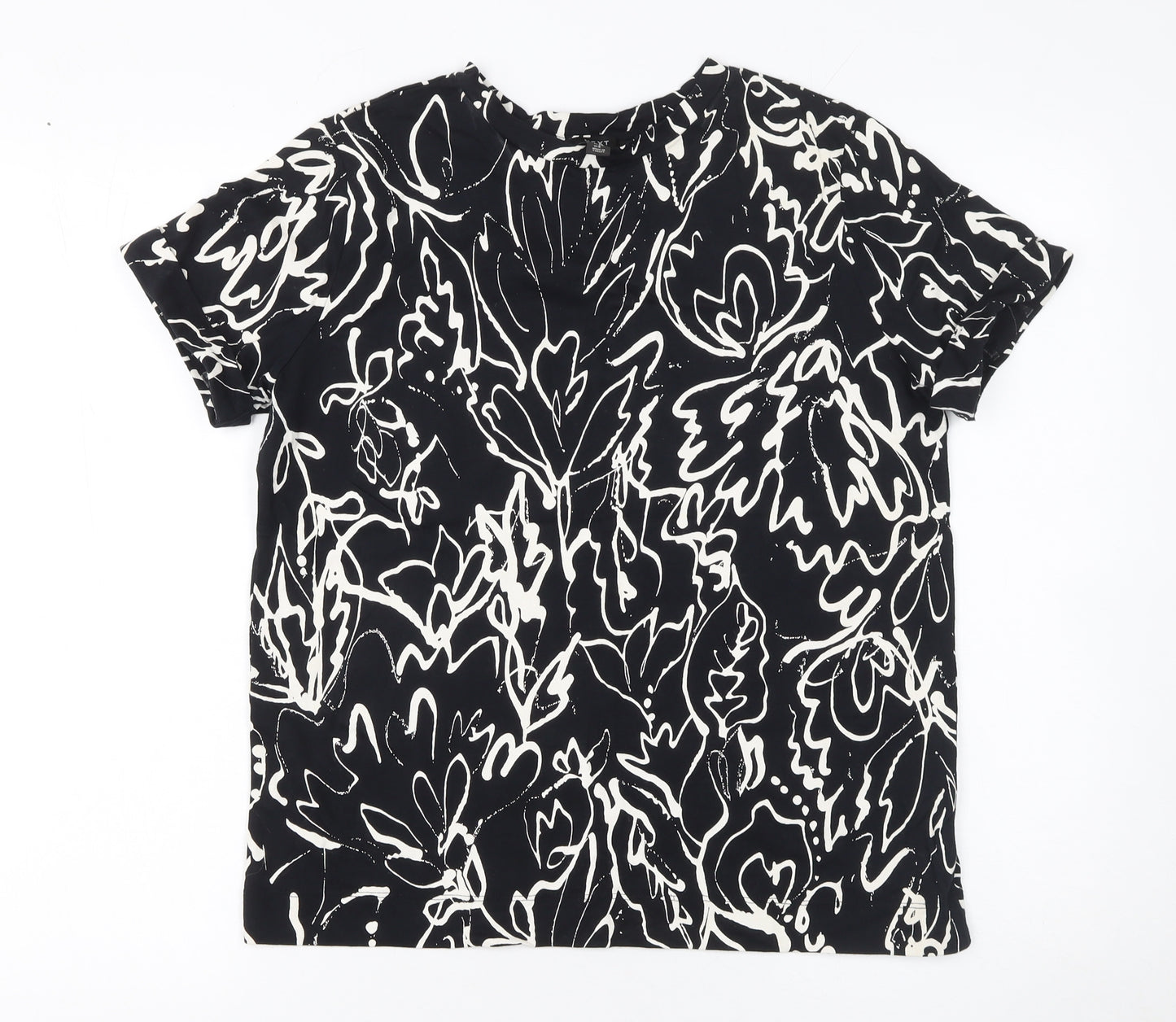 Next Womens Black Floral Print Cotton T-Shirt Size 12