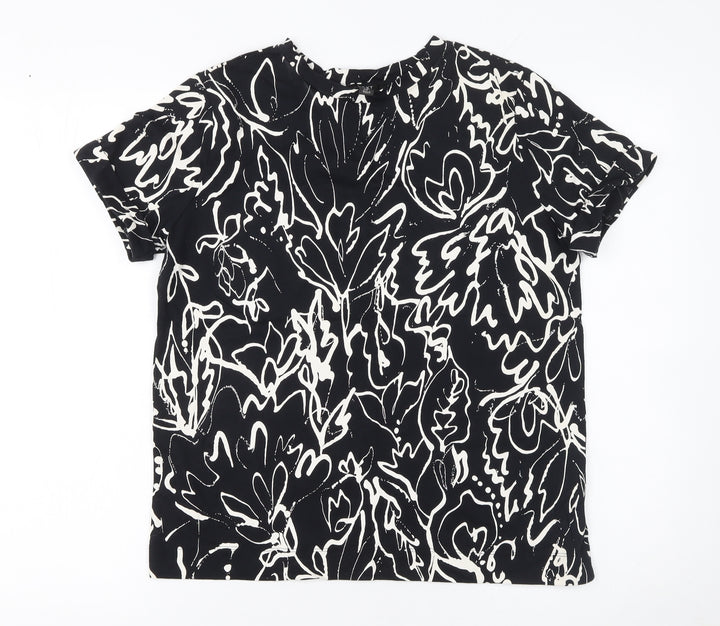 Next Womens Black Floral Print Cotton T-Shirt Size 12