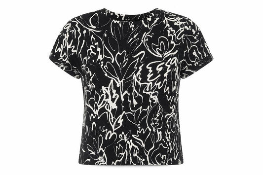 Front view of Next women’s black floral print cotton t-shirt, size UK 12