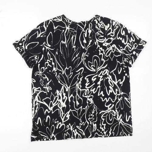 Next Womens Black Floral Print Cotton T-Shirt Size 12