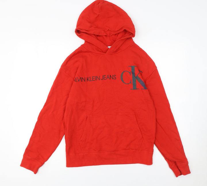 Calvin Klein Jeans Boys Red Logo Pullover Hoodie Size 14 Years
